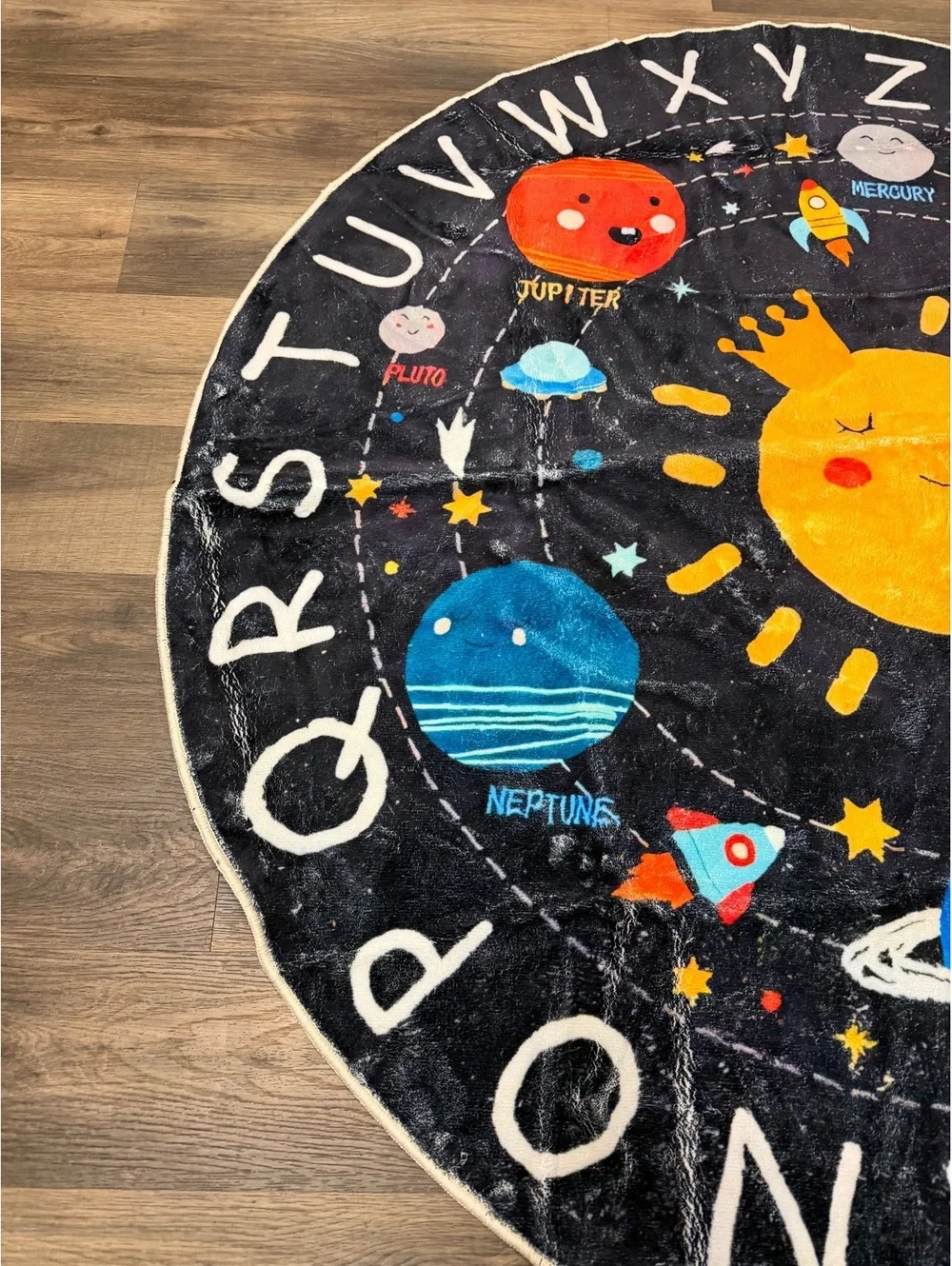 Kids Solar System Round Play Rug Alphabet ABC Planet Space Nursery Floor Mat 5ft